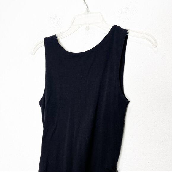 Athleta Comeback Tank Midi Dress Black Ruched Pima Cotton Fitted Minimalist - Picture 4 of 10
